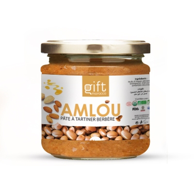 Amlou - pâte à tartiner berbère au miel, à l'huile d'amande douce et à l'huile d'argan biologique